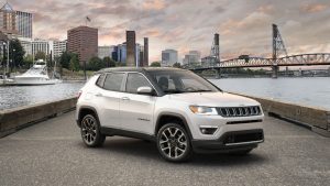 2020 White Jeep Compass in Front of River