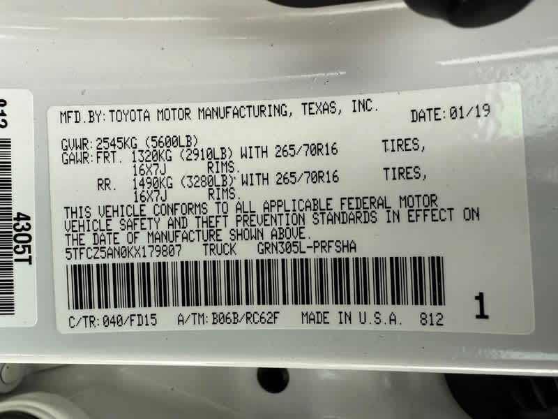 2019 Toyota Tacoma TRD Off Road Double Cab 5 Bed V6 MT